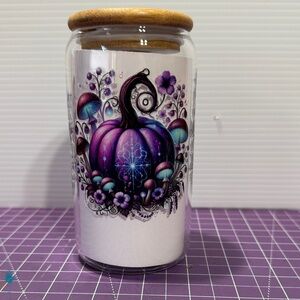 Purple Pumpkin Glass Tumbler with Bamboo Lid and Glass Straw